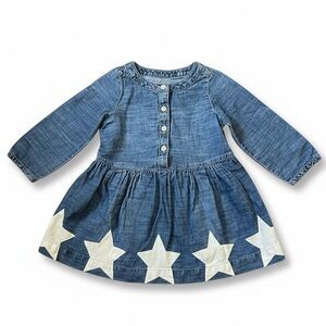 Baby Gap Toddler Girls Denim Star Dress w/ Bloomers 18–24M Long Sleeve GUC
